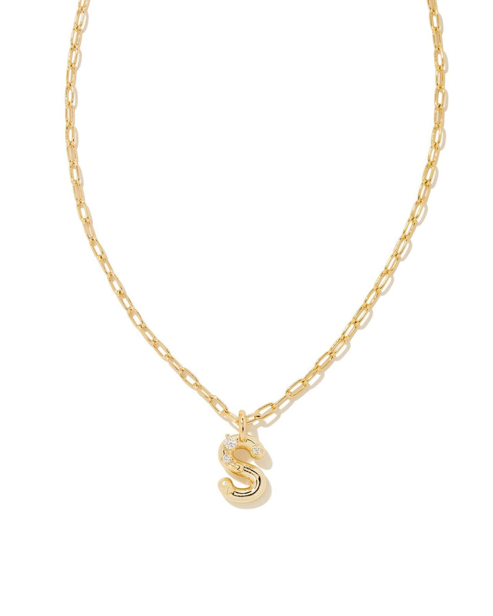 CRYSTAL LETTER S SHORT PENDANT NECKLACE GOLD WHITE CZ