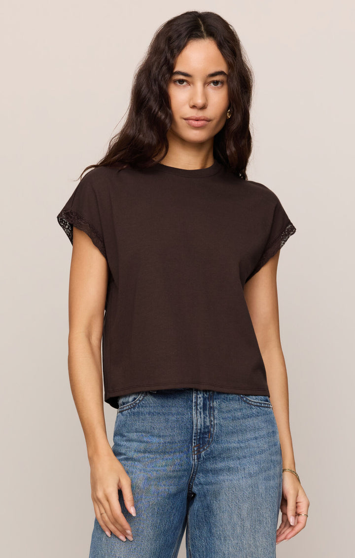 Marika Lace Trim Muscle Tee - Dark Chocolate