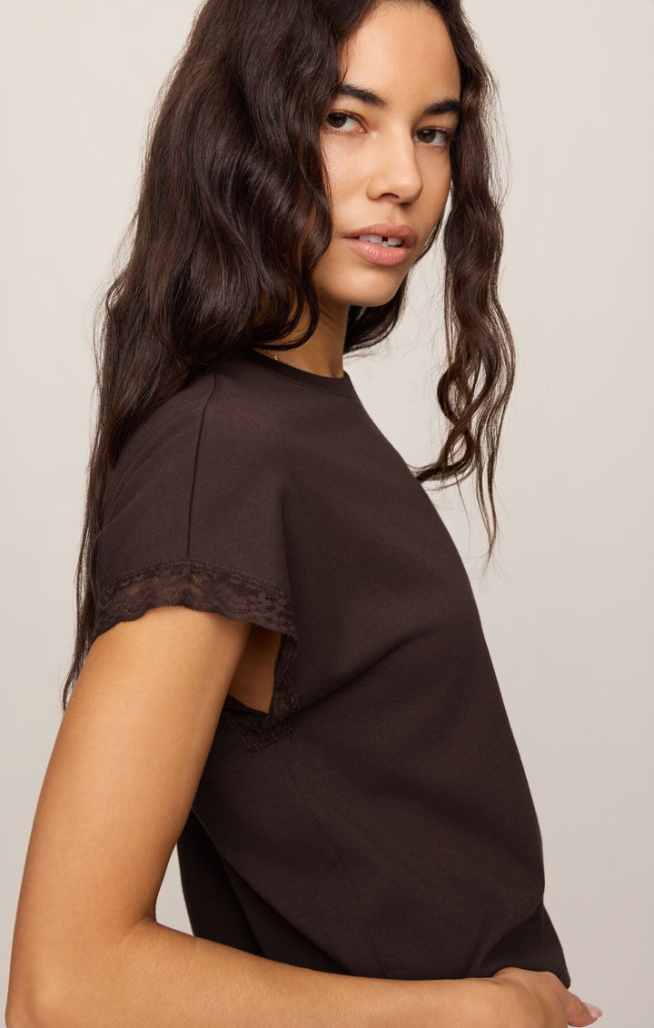 Marika Lace Trim Muscle Tee - Dark Chocolate