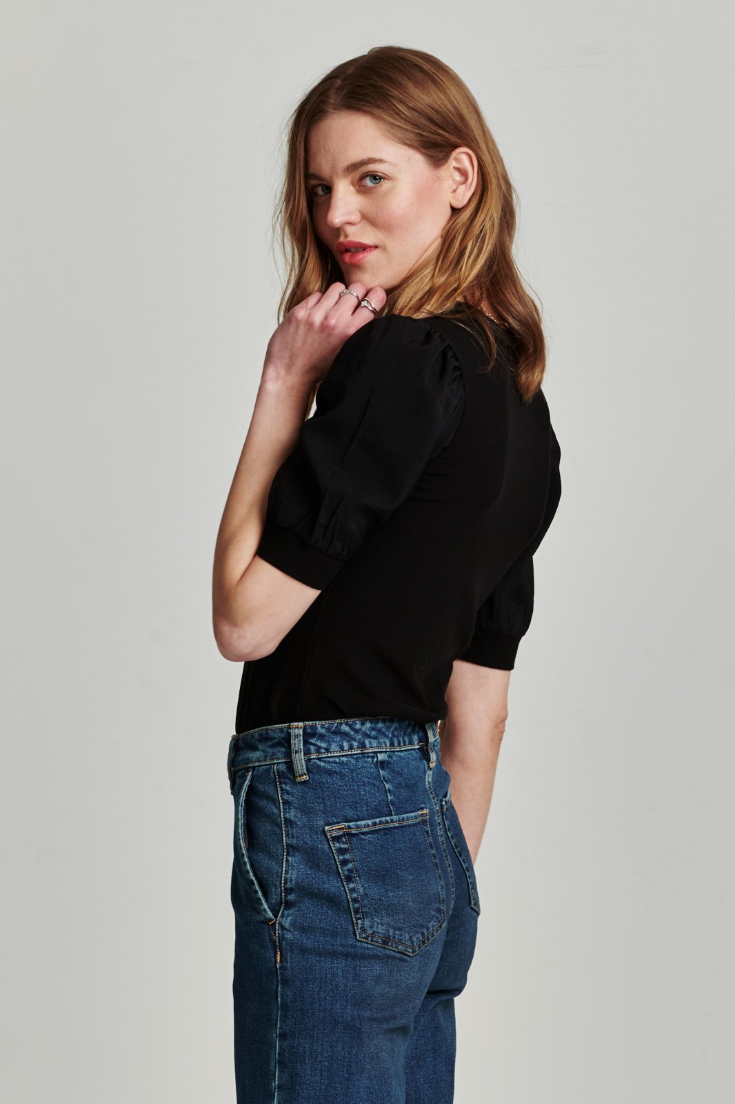 Tanner Puff Sleeve Henley Top - Blk - Med