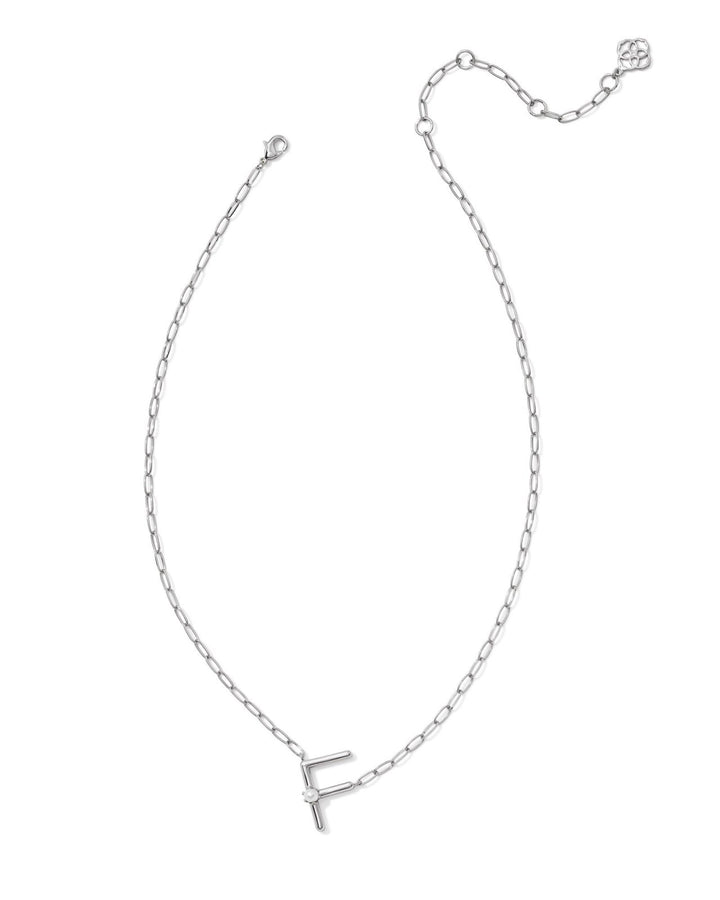 Pearl Letter F Short Pendant Necklace Silver White Pearl