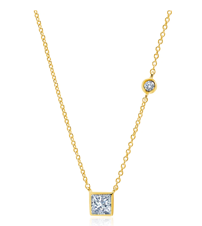 Bezel Baguette Necklace Gold