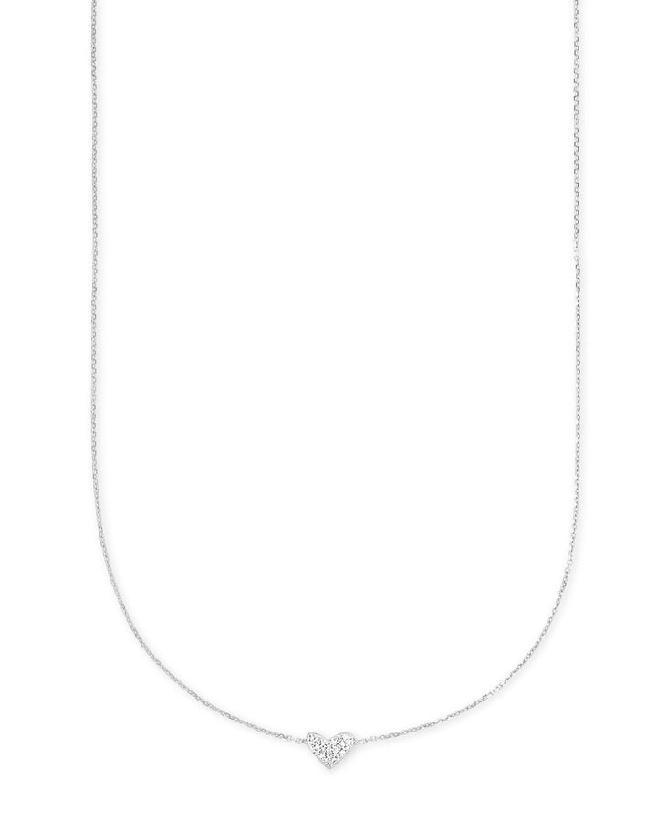 Heart Necklace 14K White Gold White Diamond