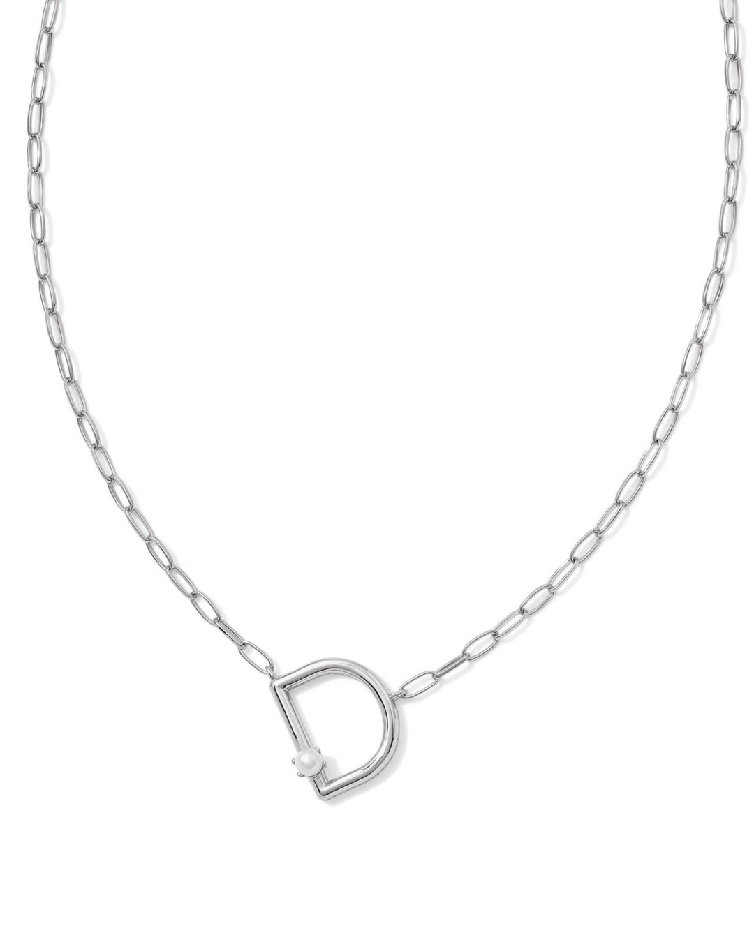Pearl Letter D Short Pendant Necklace Silver White Pearl
