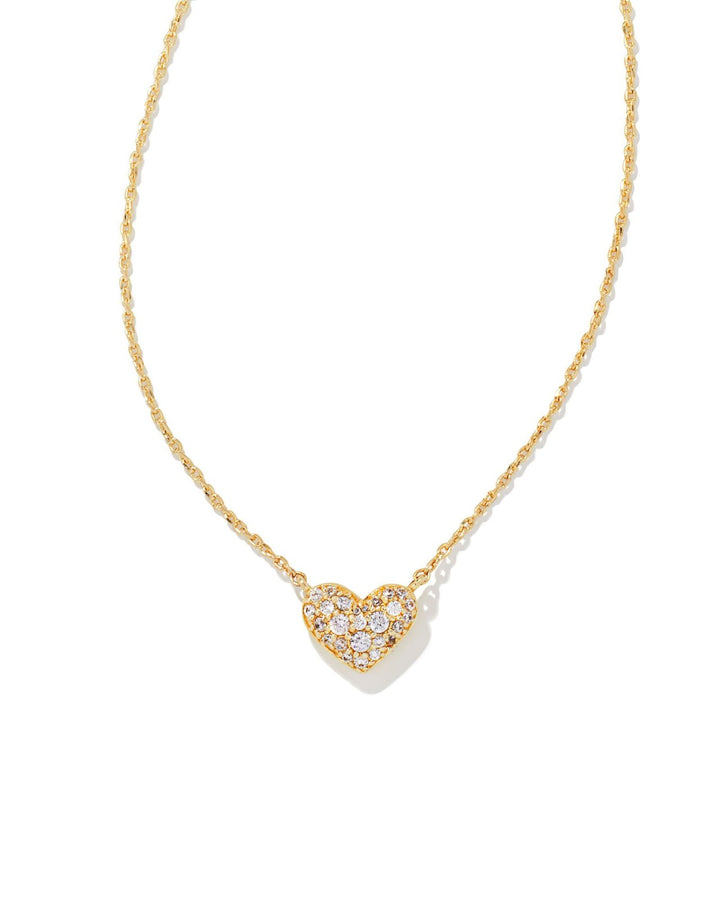 ARI PAVE CRYS HEART NCK GOLD METAL WHITE CRYS