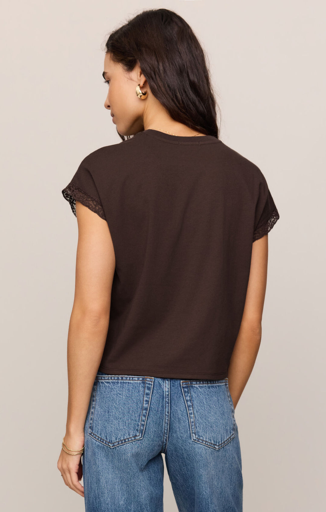Marika Lace Trim Muscle Tee - Dark Chocolate