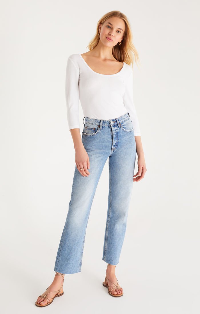 Jayda Rib 3/4 Sleeve Top- Wht