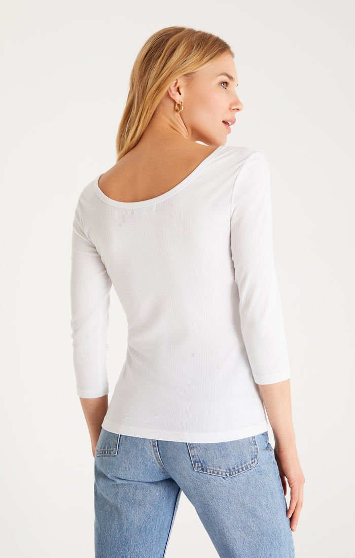 Jayda Rib 3/4 Sleeve Top- Wht