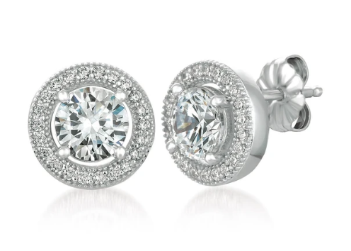 Brilliant Cut Halo Stud Earrings in Platinum