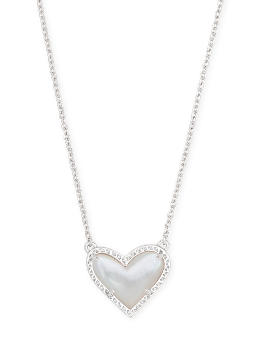 ARI HEART SHORT PENDANT RHOD IVORY MOP