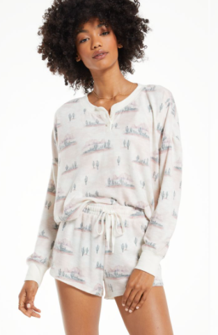Button Up Desert Henley Top- Bone