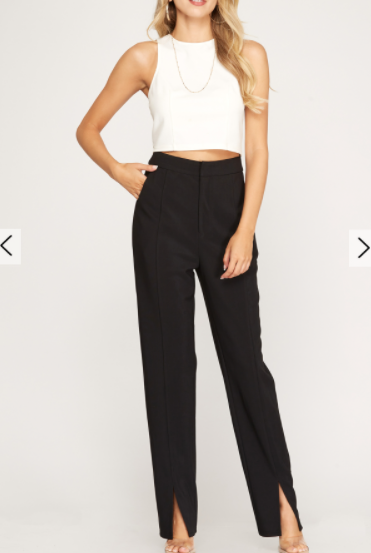Ursula Front Slit Slack- Blk - Sm