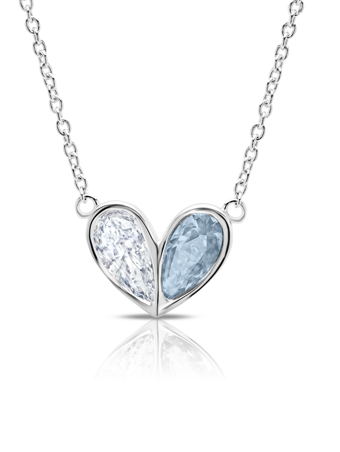 Clear and Aqua Heart Necklace Pure Platinum